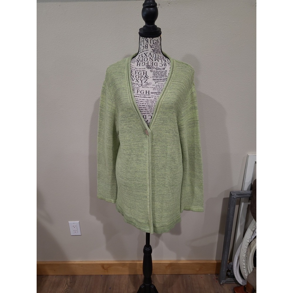 Northstyle Lime Apple Green 100% cotton knit one button cardigan women SZ M vaca